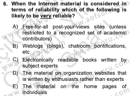 Research Methods Dersi 2021 - 2022 Yılı (Vize) Ara Sınav Soruları 6. Soru