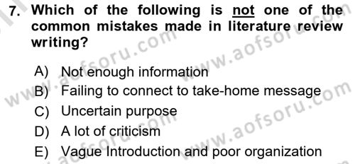 Research Methods Dersi 2021 - 2022 Yılı (Vize) Ara Sınav Soruları 7. Soru