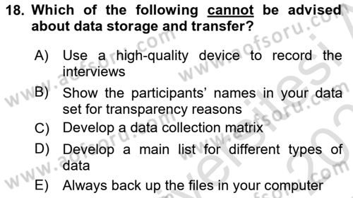 Research Methods Dersi 2021 - 2022 Yılı (Final) Dönem Sonu Sınav Soruları 18. Soru