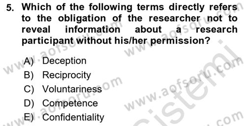 Research Methods Dersi 2021 - 2022 Yılı (Final) Dönem Sonu Sınav Soruları 5. Soru