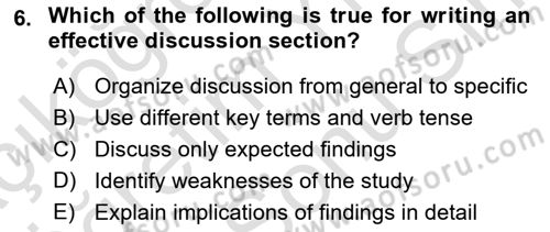 Research Methods Dersi 2021 - 2022 Yılı (Final) Dönem Sonu Sınav Soruları 6. Soru