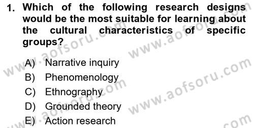 Research Methods Dersi 2021 - 2022 Yılı Yaz Okulu Sınavı 1. Soru