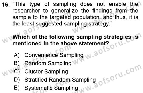 Research Methods Dersi 2021 - 2022 Yılı Yaz Okulu Sınavı 16. Soru