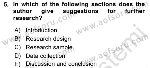 Research Methods Dersi 2021 - 2022 Yılı Yaz Okulu Sınavı 5. Soru