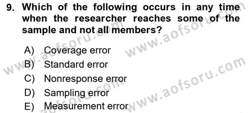 Research Methods Dersi 2021 - 2022 Yılı Yaz Okulu Sınavı 9. Soru