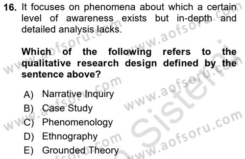 Research Methods Dersi 2022 - 2023 Yılı Yaz Okulu Sınav Soruları 16. Soru