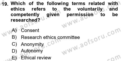 Research Methods Dersi 2022 - 2023 Yılı Yaz Okulu Sınav Soruları 19. Soru