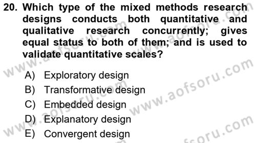 Research Methods Dersi 2022 - 2023 Yılı Yaz Okulu Sınav Soruları 20. Soru