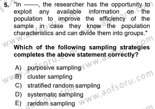 Research Methods Dersi 2022 - 2023 Yılı Yaz Okulu Sınav Soruları 5. Soru