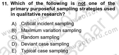 Research Methods Dersi 2023 - 2024 Yılı (Vize) Ara Sınav Soruları 11. Soru