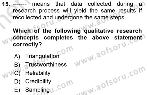 Research Methods Dersi 2023 - 2024 Yılı (Vize) Ara Sınav Soruları 15. Soru