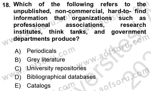 Research Methods Dersi 2023 - 2024 Yılı (Vize) Ara Sınav Soruları 18. Soru