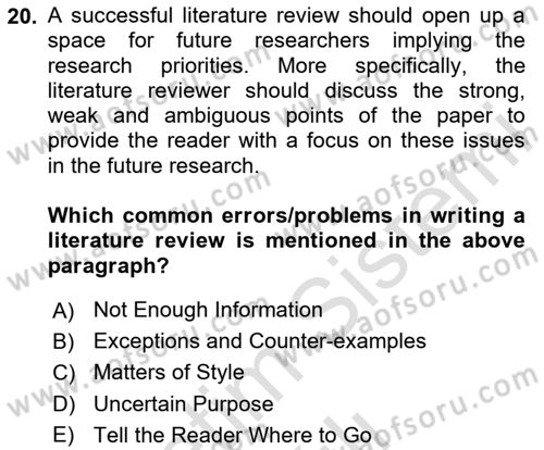 Research Methods Dersi 2023 - 2024 Yılı (Vize) Ara Sınav Soruları 20. Soru