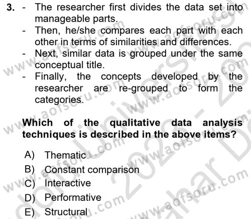 Research Methods Dersi 2023 - 2024 Yılı (Vize) Ara Sınav Soruları 3. Soru