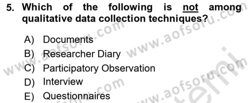 Research Methods Dersi 2023 - 2024 Yılı (Vize) Ara Sınav Soruları 5. Soru
