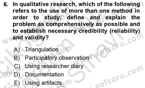 Research Methods Dersi 2023 - 2024 Yılı (Vize) Ara Sınav Soruları 6. Soru