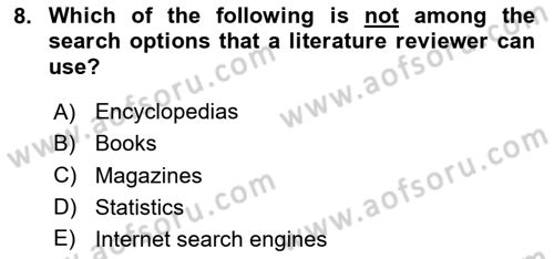 Research Methods Dersi 2023 - 2024 Yılı (Vize) Ara Sınav Soruları 8. Soru