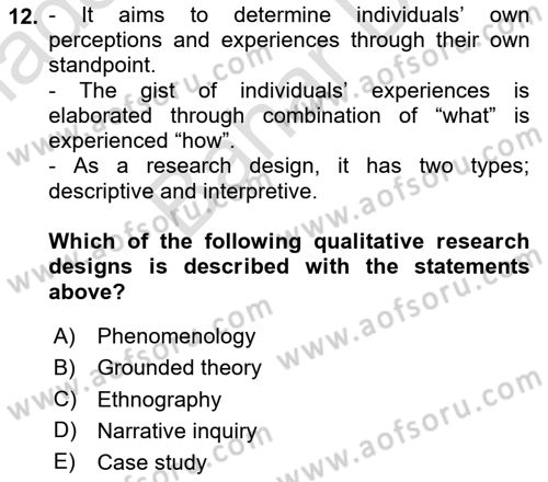 Research Methods Dersi 2023 - 2024 Yılı (Final) Dönem Sonu Sınav Soruları 12. Soru