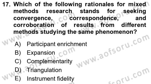 Research Methods Dersi 2023 - 2024 Yılı (Final) Dönem Sonu Sınav Soruları 17. Soru