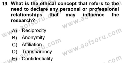 Research Methods Dersi 2023 - 2024 Yılı (Final) Dönem Sonu Sınav Soruları 19. Soru