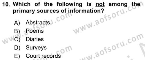 Research Methods Dersi 2023 - 2024 Yılı Yaz Okulu Sınav Soruları 10. Soru