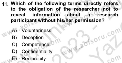 Research Methods Dersi 2023 - 2024 Yılı Yaz Okulu Sınav Soruları 11. Soru