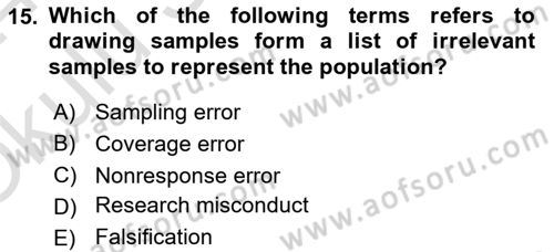 Research Methods Dersi 2023 - 2024 Yılı Yaz Okulu Sınav Soruları 15. Soru