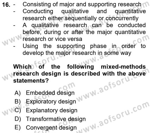 Research Methods Dersi 2023 - 2024 Yılı Yaz Okulu Sınav Soruları 16. Soru