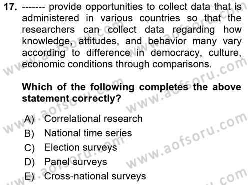 Research Methods Dersi 2023 - 2024 Yılı Yaz Okulu Sınav Soruları 17. Soru