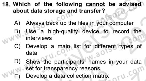 Research Methods Dersi 2023 - 2024 Yılı Yaz Okulu Sınav Soruları 18. Soru