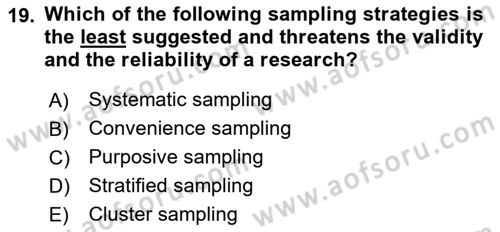 Research Methods Dersi 2023 - 2024 Yılı Yaz Okulu Sınav Soruları 19. Soru