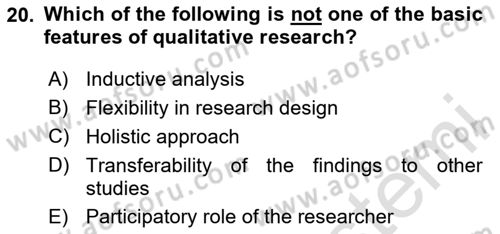Research Methods Dersi 2023 - 2024 Yılı Yaz Okulu Sınav Soruları 20. Soru