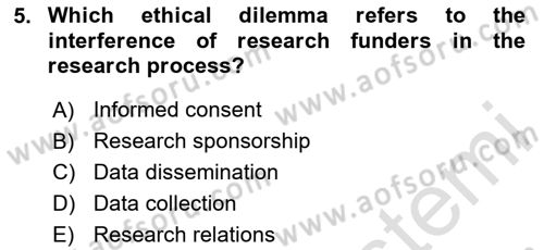 Research Methods Dersi 2023 - 2024 Yılı Yaz Okulu Sınav Soruları 5. Soru
