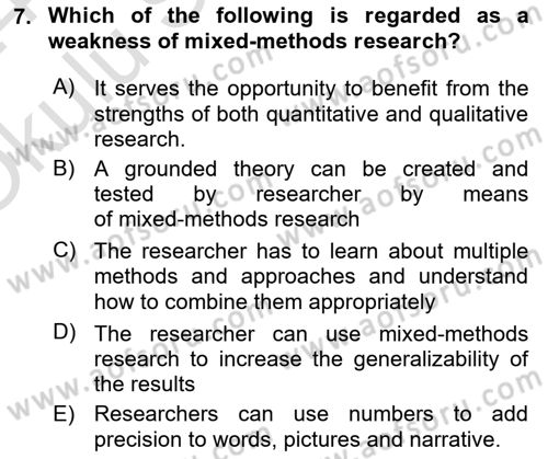 Research Methods Dersi 2023 - 2024 Yılı Yaz Okulu Sınav Soruları 7. Soru