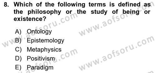 Research Methods Dersi 2023 - 2024 Yılı Yaz Okulu Sınav Soruları 8. Soru