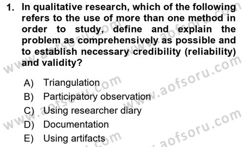 Research Methods Dersi 2024 - 2025 Yılı (Vize) Ara Sınav Soruları 1. Soru