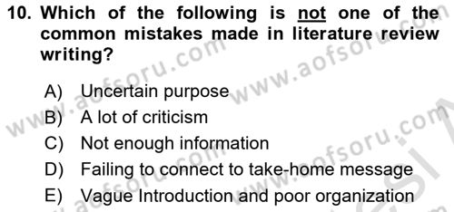 Research Methods Dersi 2024 - 2025 Yılı (Vize) Ara Sınav Soruları 10. Soru