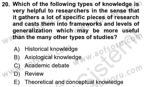 Research Methods Dersi 2024 - 2025 Yılı (Vize) Ara Sınav Soruları 20. Soru