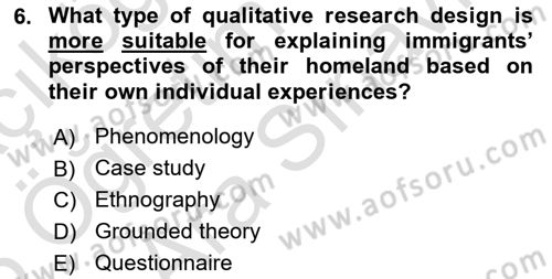 Research Methods Dersi 2024 - 2025 Yılı (Vize) Ara Sınav Soruları 6. Soru