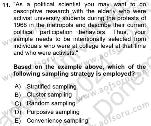 Research Methods Dersi 2024 - 2025 Yılı (Final) Dönem Sonu Sınav Soruları 11. Soru