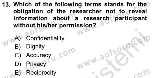 Research Methods Dersi 2024 - 2025 Yılı (Final) Dönem Sonu Sınav Soruları 13. Soru