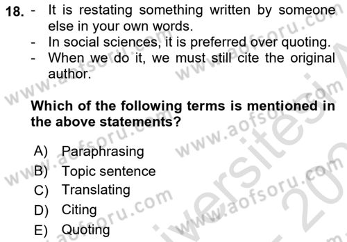 Research Methods Dersi 2024 - 2025 Yılı (Final) Dönem Sonu Sınav Soruları 18. Soru