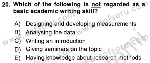 Research Methods Dersi 2024 - 2025 Yılı (Final) Dönem Sonu Sınav Soruları 20. Soru
