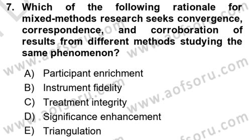 Research Methods Dersi 2024 - 2025 Yılı (Final) Dönem Sonu Sınav Soruları 7. Soru