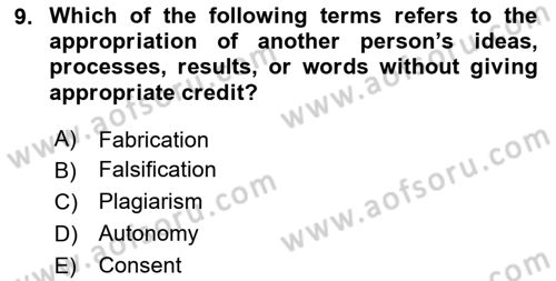 Research Methods Dersi 2024 - 2025 Yılı (Final) Dönem Sonu Sınav Soruları 9. Soru