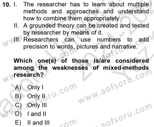 Research Methods Dersi 2024 - 2025 Yılı Yaz Okulu Sınav Soruları 10. Soru