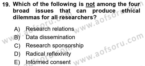 Research Methods Dersi 2024 - 2025 Yılı Yaz Okulu Sınav Soruları 19. Soru