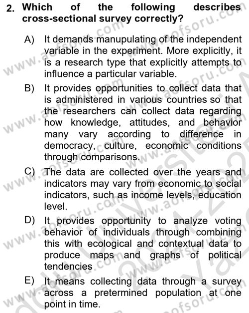 Research Methods Dersi 2024 - 2025 Yılı Yaz Okulu Sınav Soruları 2. Soru