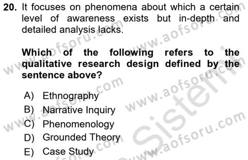 Research Methods Dersi 2024 - 2025 Yılı Yaz Okulu Sınav Soruları 20. Soru