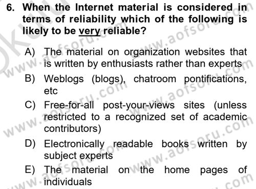 Research Methods Dersi 2024 - 2025 Yılı Yaz Okulu Sınav Soruları 6. Soru